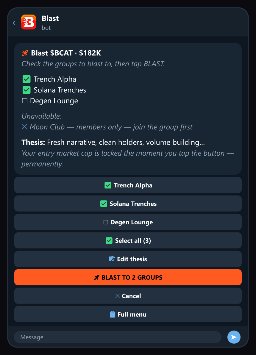 Tick the groups, add a thesis if you like, and Blast.
