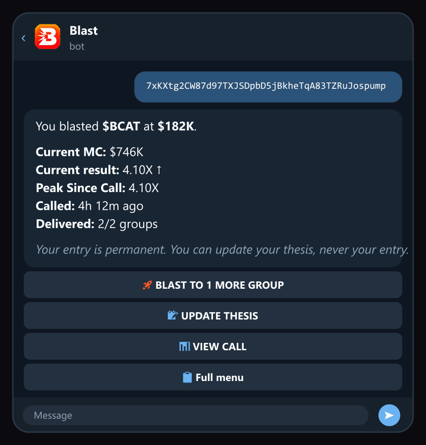 Paste a token you called: your call, how it's doing, and more groups to send it to.