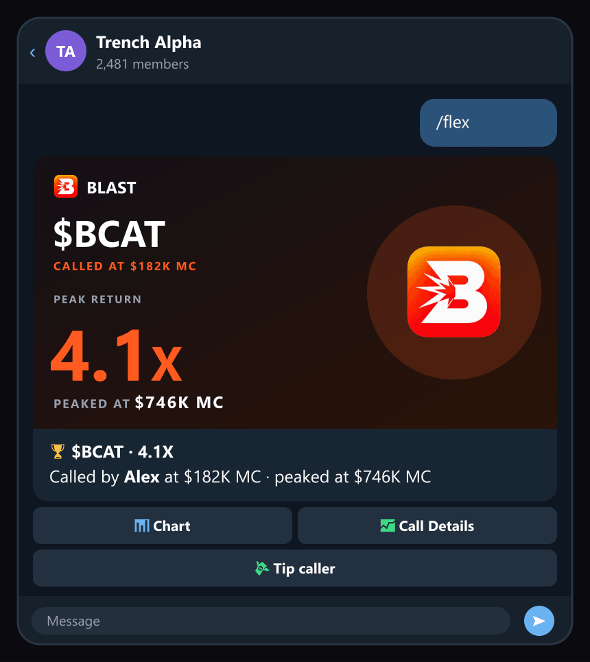 /flex in a group: the Flex card of your call, with a Tip caller button.